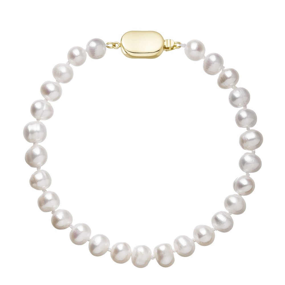Perlový náramek z říčních perel se zapínáním ze 14 karátového zlata 923001.1/9269A bílý,Perlový náramek z říčních perel se zapínáním ze 14 karátového