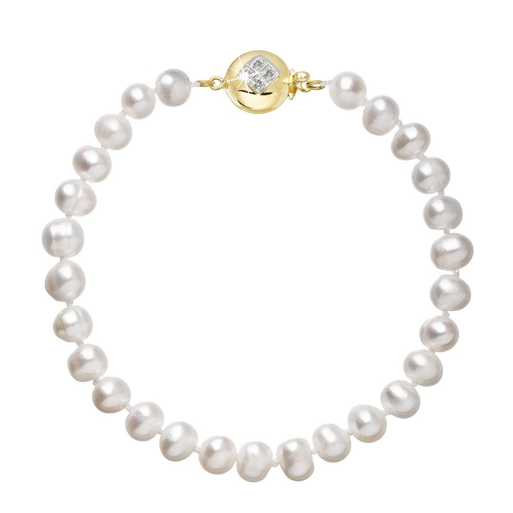 Perlový náramek z říčních perel se zapínáním ze 14 karátového zlata 923001.1/9270A bílý,Perlový náramek z říčních perel se zapínáním ze 14 karátového