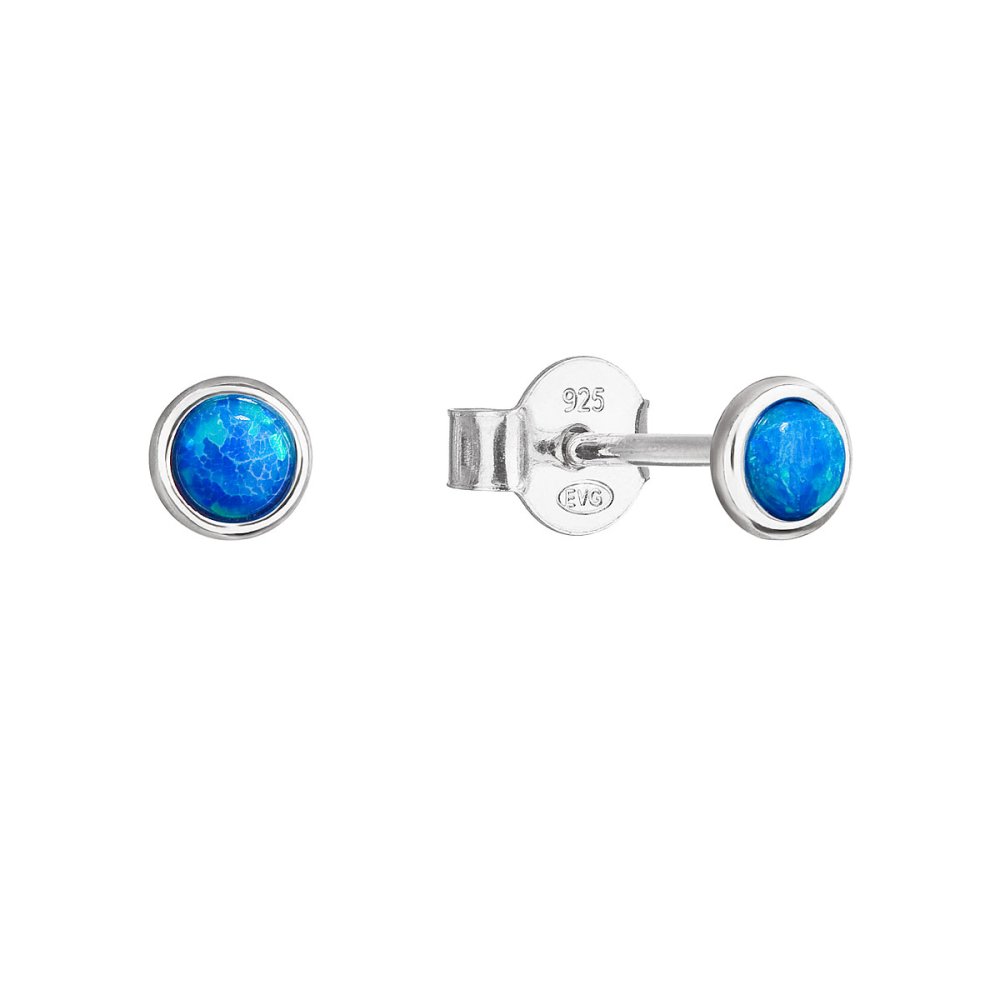 Stříbrné náušnice pecky se syntetickým opálem modré kulaté 11338.3 Blue s. Opal