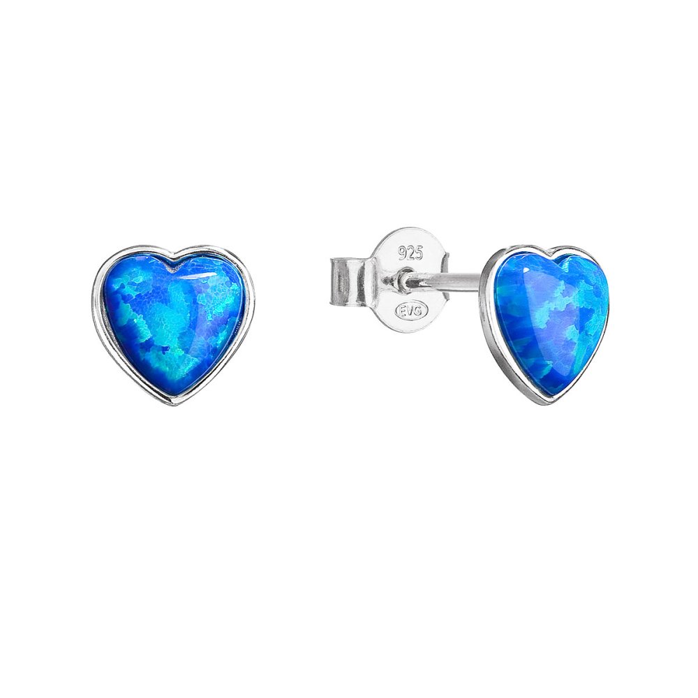 Stříbrné náušnice pecky se syntetickým opálem modré srdce 11337.3 Blue s. Opal