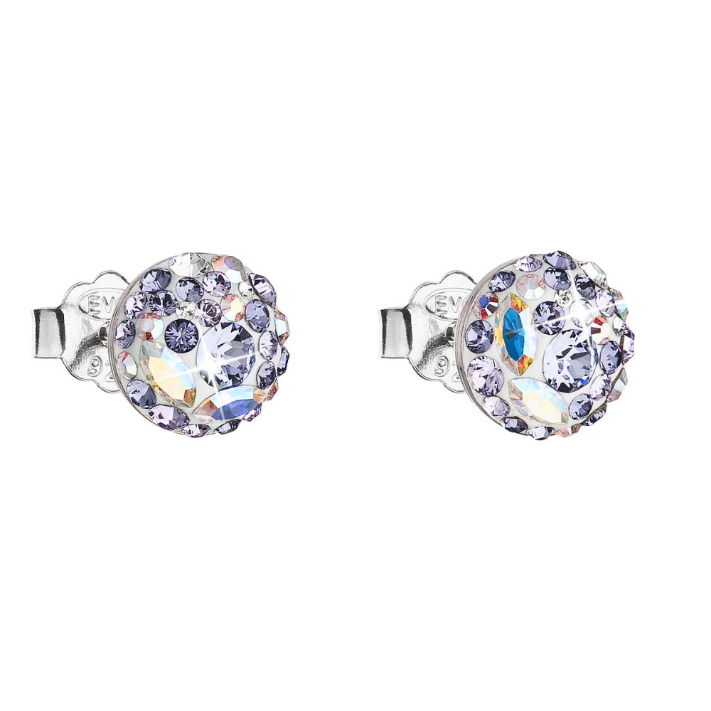 Levně Stříbrné náušnice pecka s krystaly Swarovski fialové kulaté 31136.3 Violet
