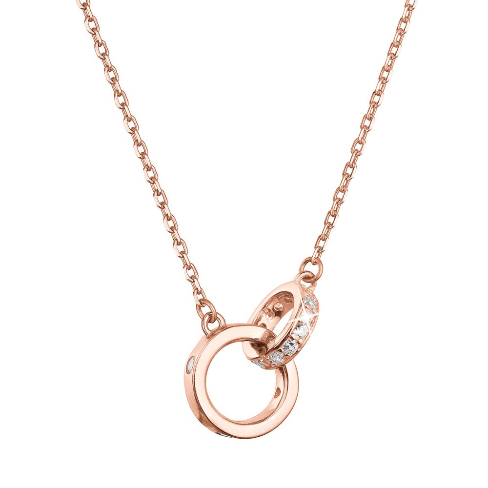 Levně Pozlacený stříbrný ROSE náhrdelník kroužky se zirkony 12095.1 crystal