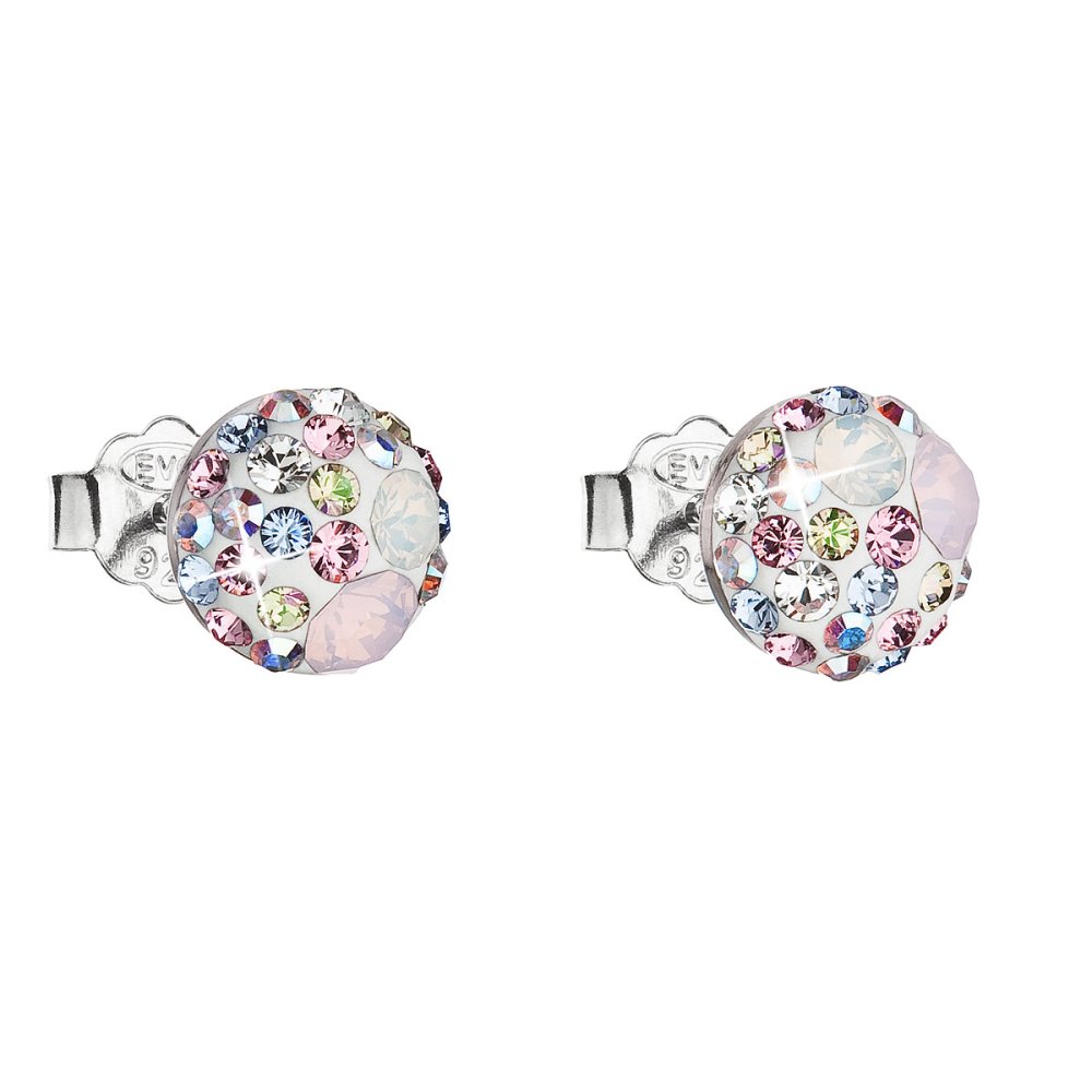 Levně Stříbrné náušnice pecka s krystaly Swarovski růžové kulaté 31136.3 Magic Rose