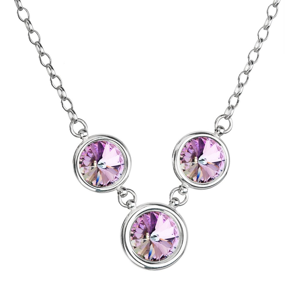 Levně Stříbrný náhrdelník se Swarovski krystaly fialový kulatý 32033.5 vitrail light