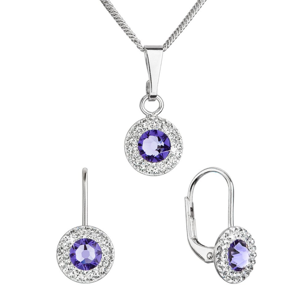 Levně Sada šperků s krystaly Swarovski náušnice a přívěsek fialové kulaté 39109.3 Tanzanite