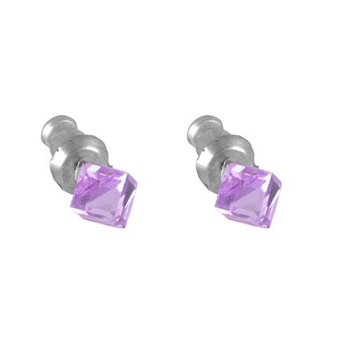 Náušnice Swarovski Elements kostka světle fialová, 4mm, pecky, violet