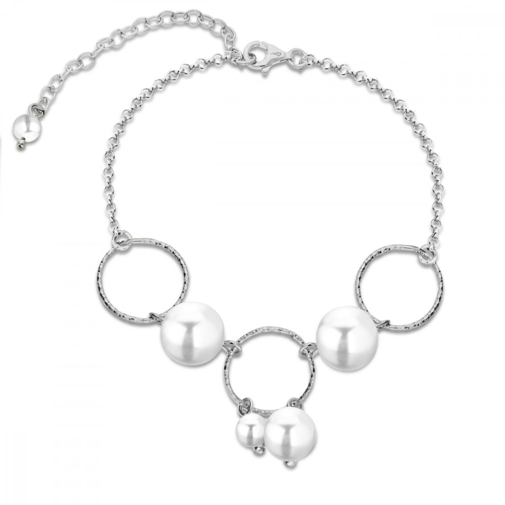 Stříbrný náramek bílý perlový Satellite BF5810W White Pearl