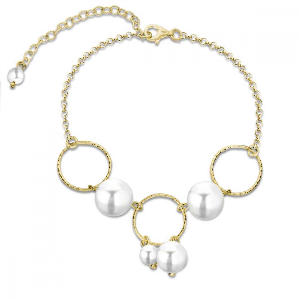 Stříbrný pozlacený náramek bílý perlový Satellite BFG5810W White Pearl