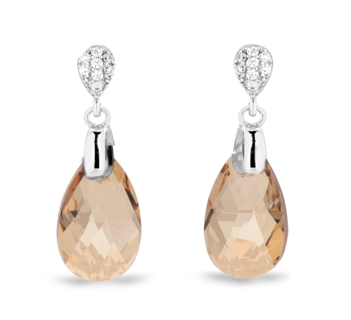 Stříbrné náušnice s krystaly Swarovski Elements zlatá kapka Dainty Drop KW610616GS Gold Shadow