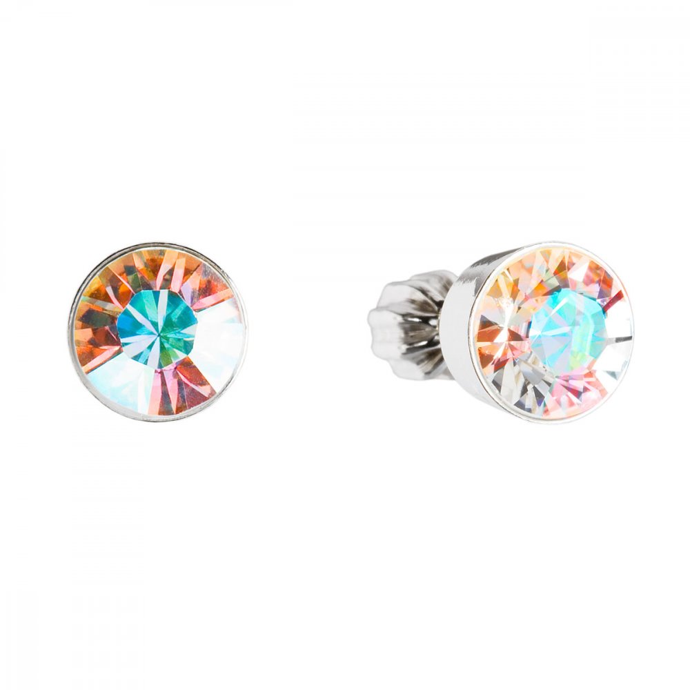 Stříbrné náušnice pecka s krystaly Swarovski AB efekt kulaté 31113.2 AB