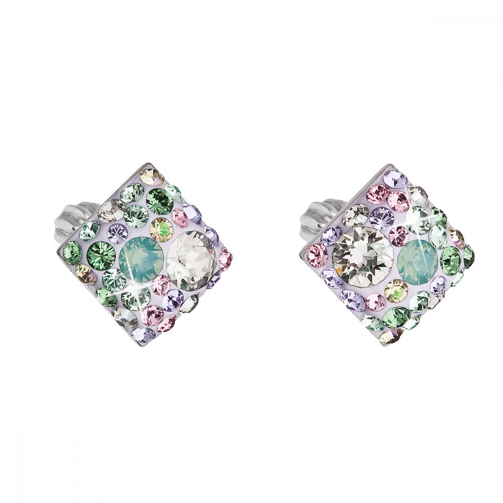 Stříbrné náušnice pecka s krystaly Swarovski mix barev kosočtverec 31169.3 Sakura