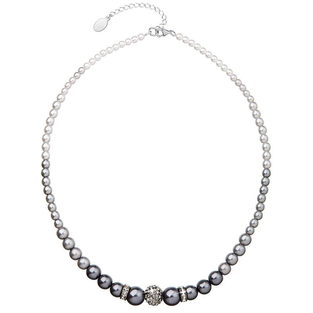 Perlový náhrdelník šedý s křišťály Preciosa 32008.3 Grey