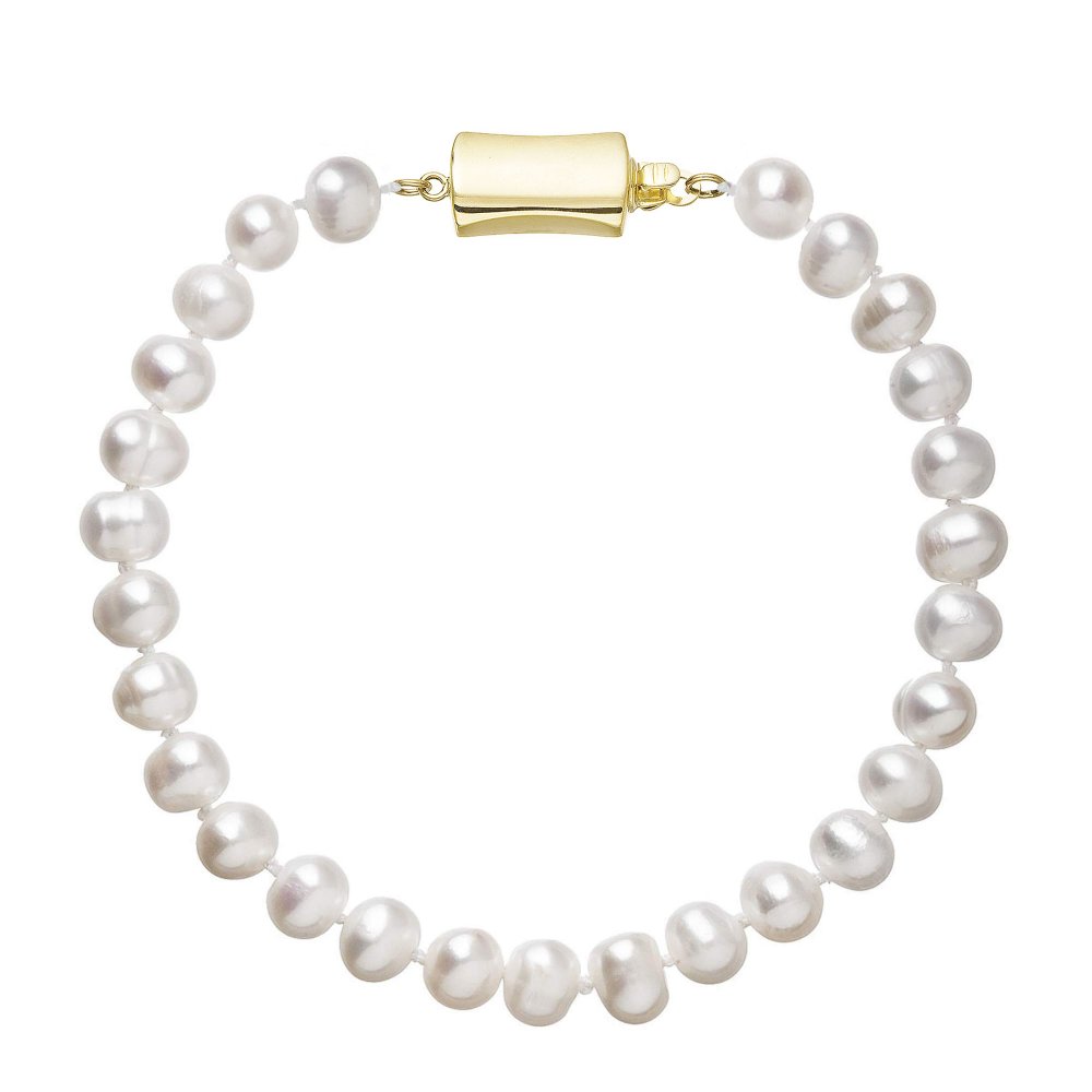 Perlový náramek z říčních perel se zapínáním ze 14 karátového zlata 923001.1/9267A bílý,Perlový náramek z říčních perel se zapínáním ze 14 karátového