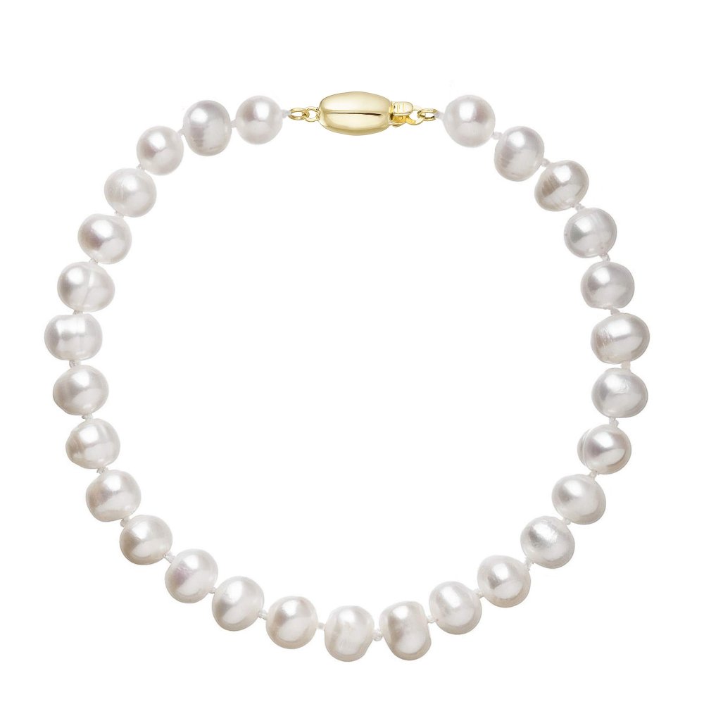 Perlový náramek z říčních perel se zapínáním ze 14 karátového zlata 923001.1/9271A bílý,Perlový náramek z říčních perel se zapínáním ze 14 karátového
