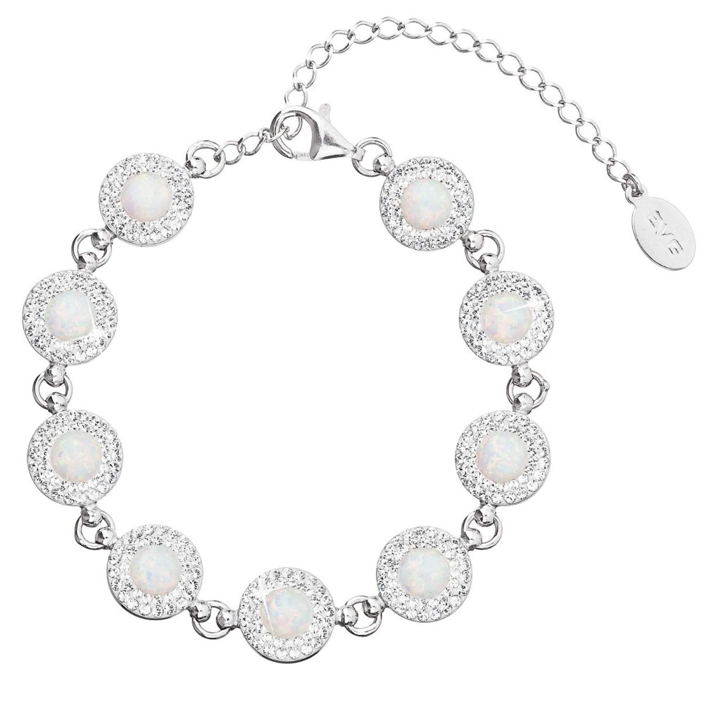 Levně Stříbrný náramek se syntetickým opálem a s křišťály Preciosa bílý 33105.1 White s. Opal