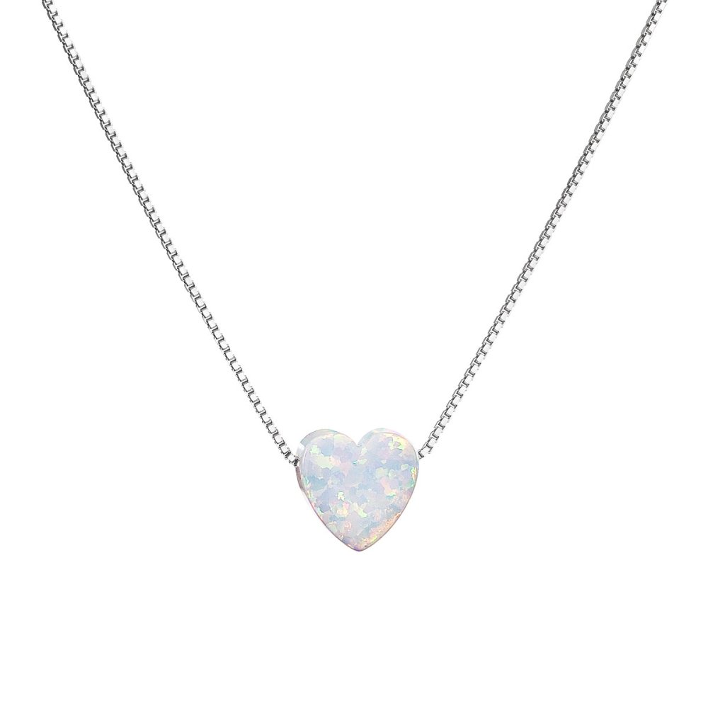 Stříbrný náhrdelník se syntetickým opálem bílé srdce 12048.1 White s. Opal
