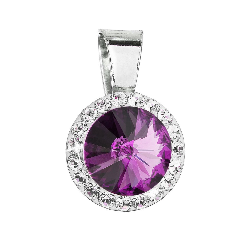 Stříbrný přívěsek s křišťály Preciosa fialový kulatý 34251.3 Amethyst