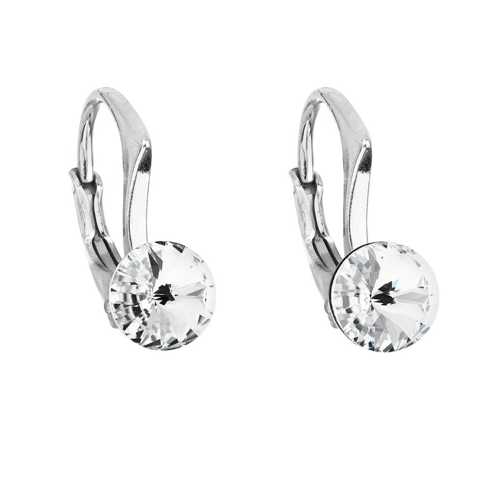 Stříbrné náušnice visací s krystaly Swarovski bílé kulaté 31230.1 Krystal
