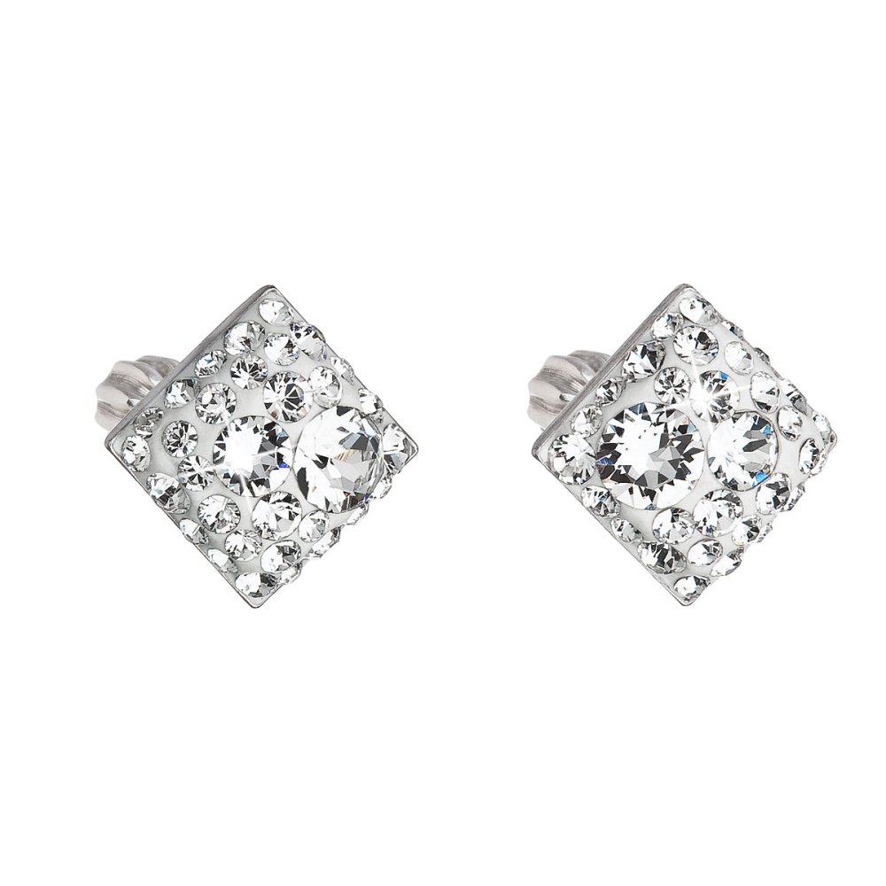 Stříbrné náušnice pecka s krystaly Swarovski bílý kosočtverec 31169.1 Krystal