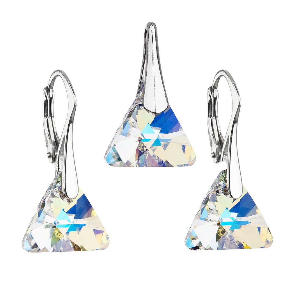 Levně Sada šperků s krystaly Swarovski náušnice a přívěsek ab efekt trojúhelník 39174.2 AB