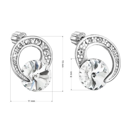 Stříbrné náušnice pecky s křišťály Preciosa bílé kulaté 31239.1 Krystal