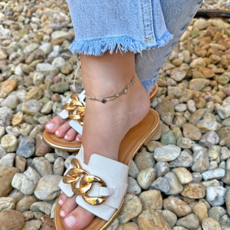 Strieborná retiazka na nohu kvietky a guličky 16005.1