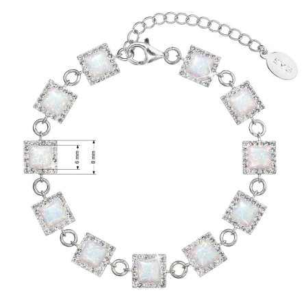 Strieborný náramok so syntetickým opálom a krištáľmi Preciosa biely štvorec 33047.1 white