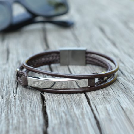 Náramok pánsky hnedá recykl. koža s oceľovou ozdobou 43029.3 hnedá