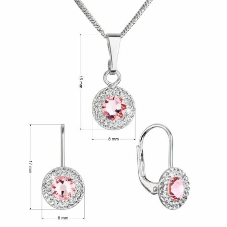 Sada šperků s krystaly Swarovski náušnice a přívěsek růžové kulaté 39109.3 Lt. rose