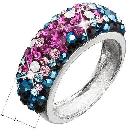 Strieborný prsteň s kryštálmi Swarovski mix farieb modrá ružová 35031.4 Galaxy
