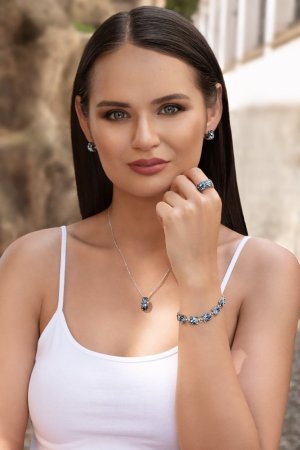 Strieborný prívesok s kryštálmi Swarovski modrý obdĺžnik 34194.3 Blue Style