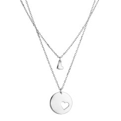 Strieborný dvojradový náhrdelník placička so srdcom 62035