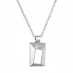 Strieborný náhrdelník obdĺžnik so zirkónmi biely 12055.1 crystal