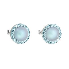 Strieborné náušnice pecka s kryštálmi Swarovski a svetlo modrou matnou perlou okrúhle 31214.3 Light Blue