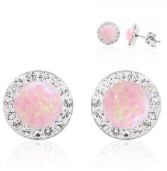 Stříbrné náušnice pecky s růžovým opálem a krystaly Swarovski Elements Rose Opal