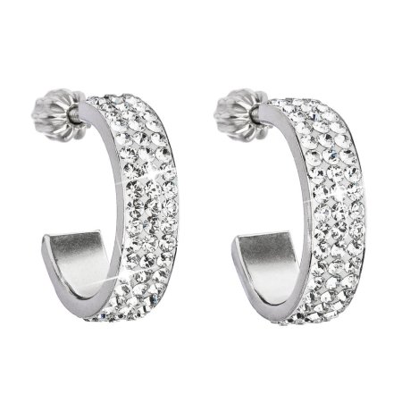 Stříbrné náušnice kruhy s krystaly Swarovski bílý půlkruh 31119.1 Krystal