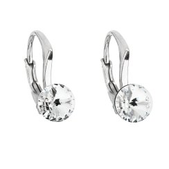 Stříbrné náušnice visací s krystaly Swarovski bílé kulaté 31230.1 Krystal