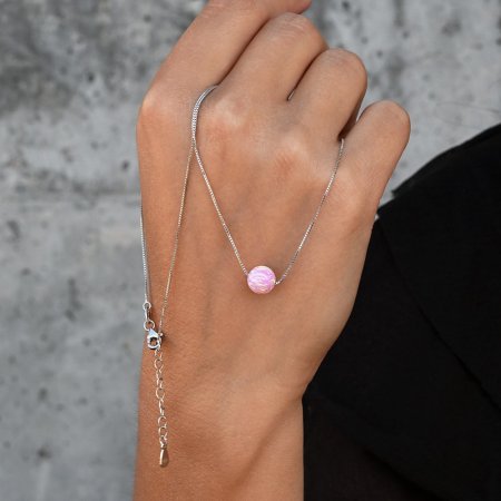 Strieborný náhrdelník so syntetickým opálom ružový okrúhly 12044.3 Pink s. Opal
