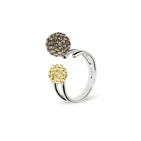 Prsteň sa Swarovski Elements gulička Black Diamond + Jonquil