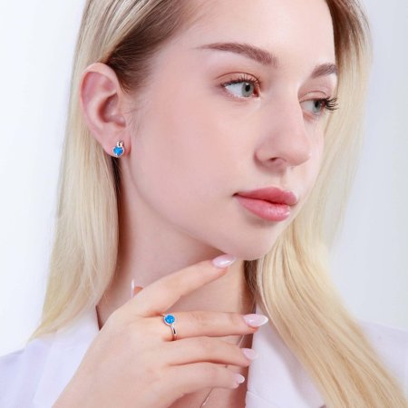 Strieborné náušnice srdca z modrého syntetického opálu a zirkónmi 11469.3 blue