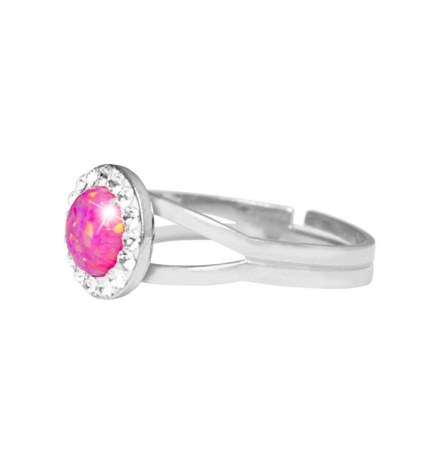 Strieborný prsteň s okrúhlym růžovým opálom a kryštálmi Swarovski Light Fuchsia veľký