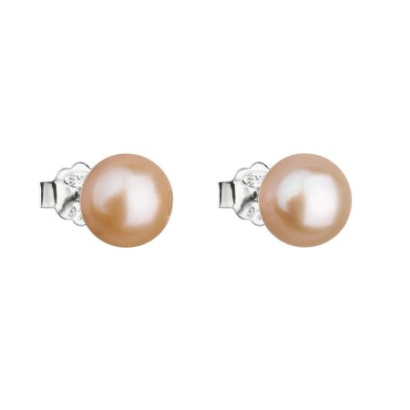 Strieborné náušnice kôstky s oranžovou riečnou perlou 21042.3 Peach 8 mm