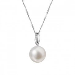 Zlatý 14 karátový náhrdelník biele zlato s bielou riečnou perlou 82P00044