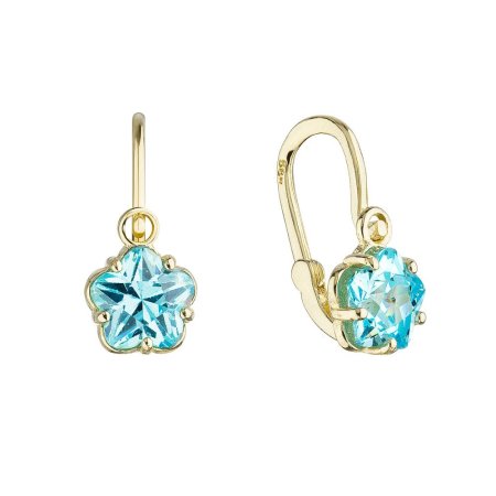Zlaté dětské náušnice visací kytičky s modrým zirkonem 991013.3 Aqua