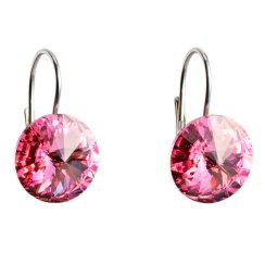 Stříbrné náušnice visací s krystaly Swarovski růžové kulaté 31106.3 Rose