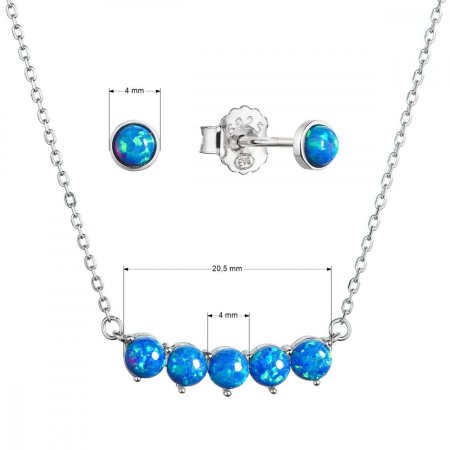 Súprava šperkov so syntetickými opálmi modrej okrúhle 19035.3 blue