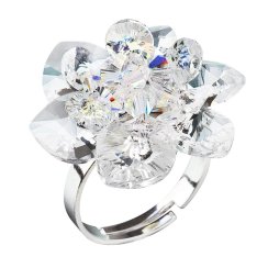 Stříbrný prsten s krystaly Swarovski bílá kytička 35012.1 Krystal