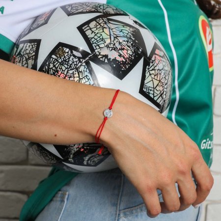 Textilný náramok Kabbalah červený so striebornou futbalovou loptou 13057.3 red