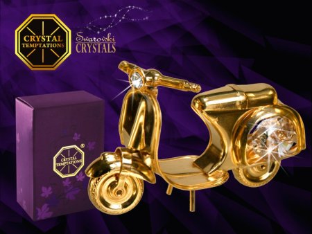 Kovová pozlacená figurka Skútr s bílými krystaly Swarovski Elements