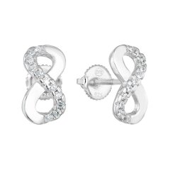 Strieborné náušnice pecka so zirkónom biele nekonečno 11255.1
